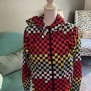 Twain Womens Windbreaker Checkered jacket full zip Unique Multicolor Small M